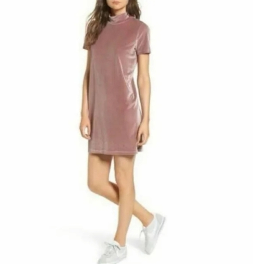 Madewell Mauve Mock Neck Velvet Dress - Picture 3 of 12